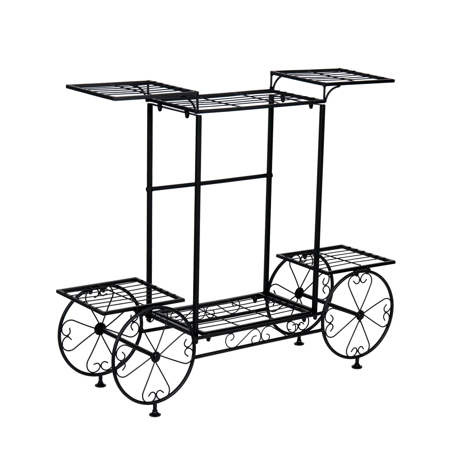 Large Metal Garden Cart Plant Stand Parisian Style Flower Display Rack Holder for Indoor Outdoor
