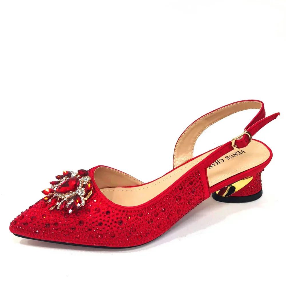Elegant Women's Low Heels Italian Shoes And Bag Set