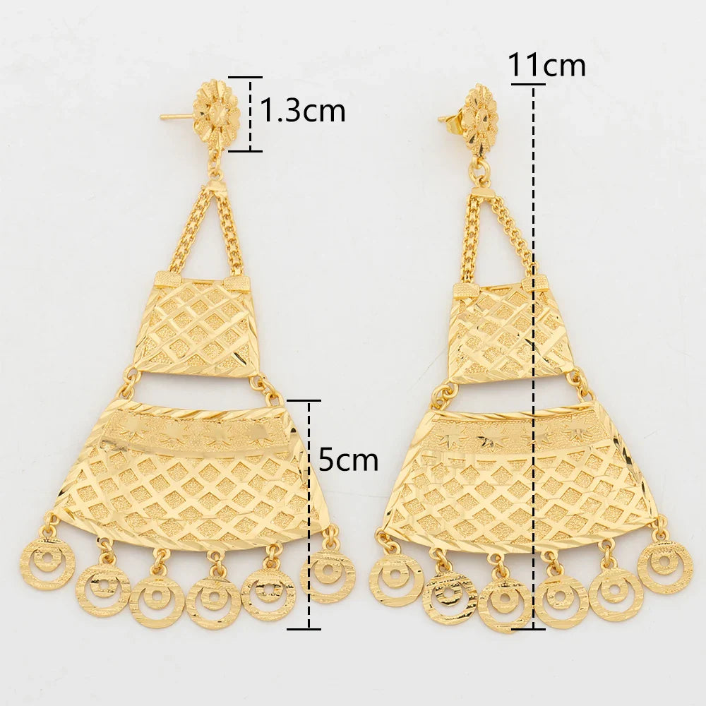18K Gold Plated Luxury Drop Earring For Wedding African Party Banquet Jewelry Gift Dubai Big Copper Tassel Earrings Daily Wear