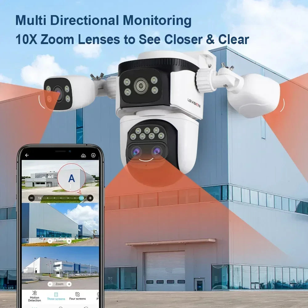 WiFi Security Camera Outdoor 10X Optical Zoom Four Lens Human Auto Tracking Waterproof