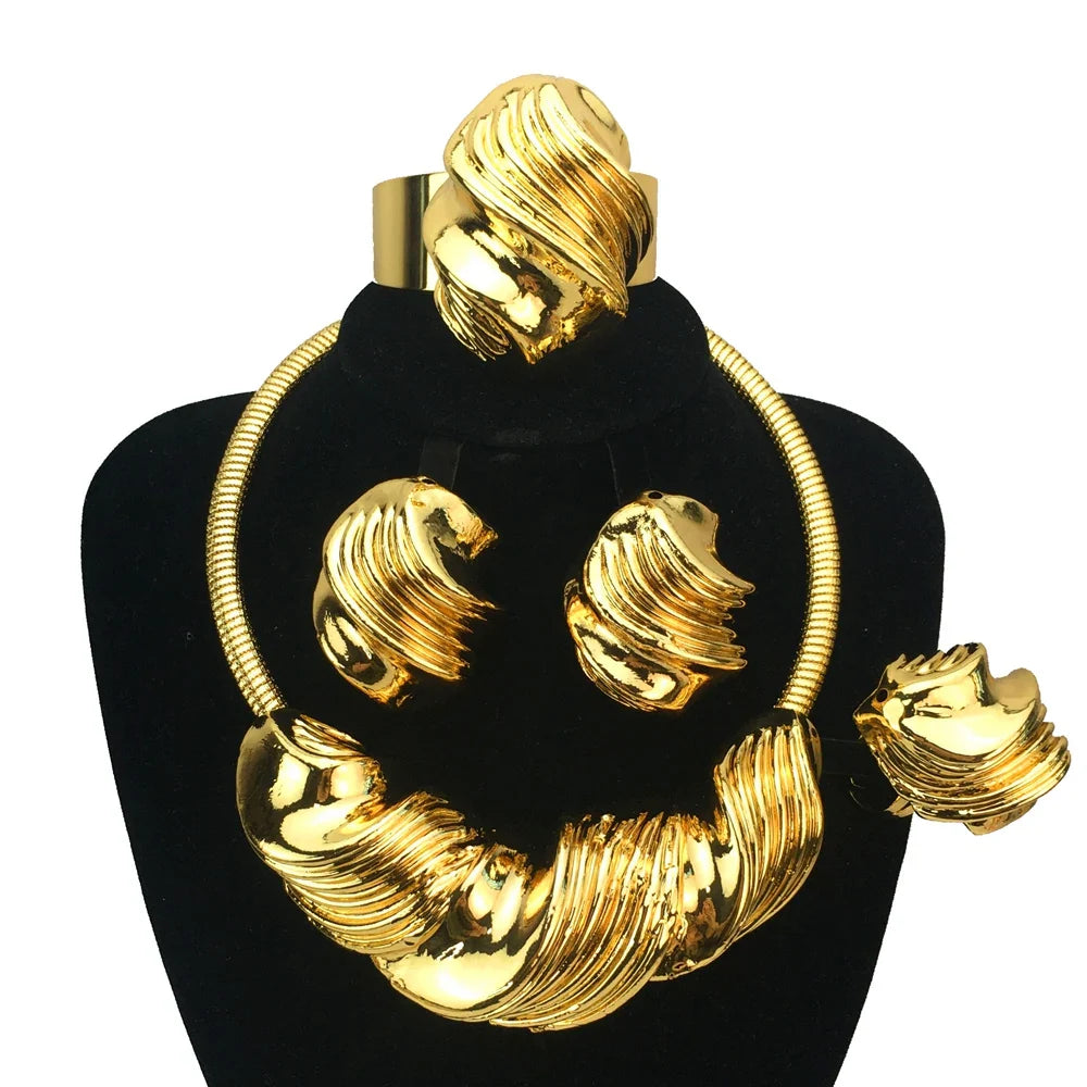 Italian Gold Plated Jewellery Women's Wedding Party Banquet Big Pendant