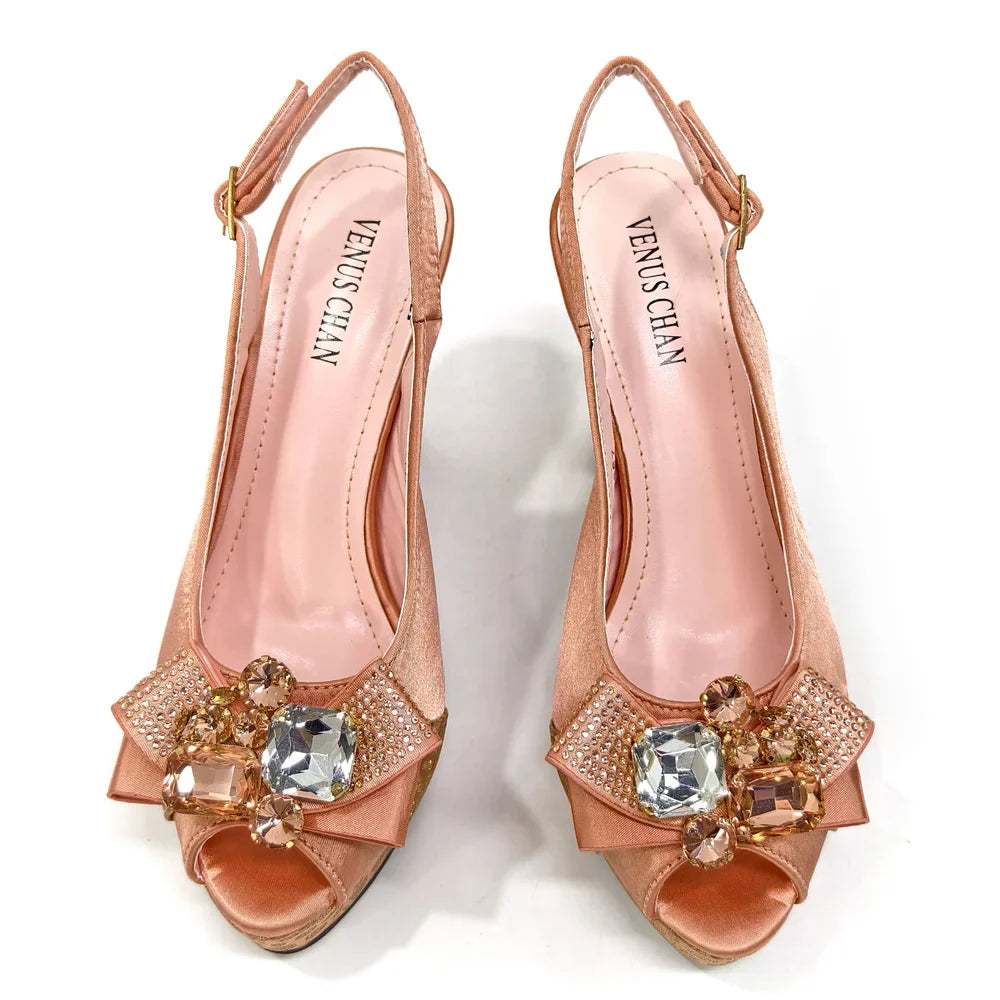 Elegant Women Heels for Party Open Toe Special Material Design Rhinestone Italian Only Sandals and Set to Choose 2024
