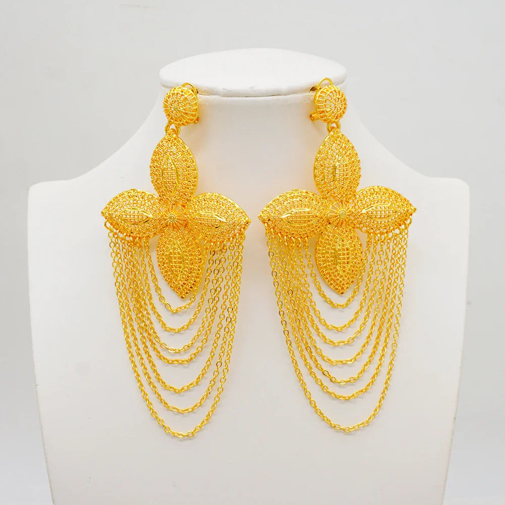 Bohemia Long Tassels Earrings African Dubai Gold Color Drop Earrings For Women Pendant Stud Earrings Wedding Jewellery Gifts
