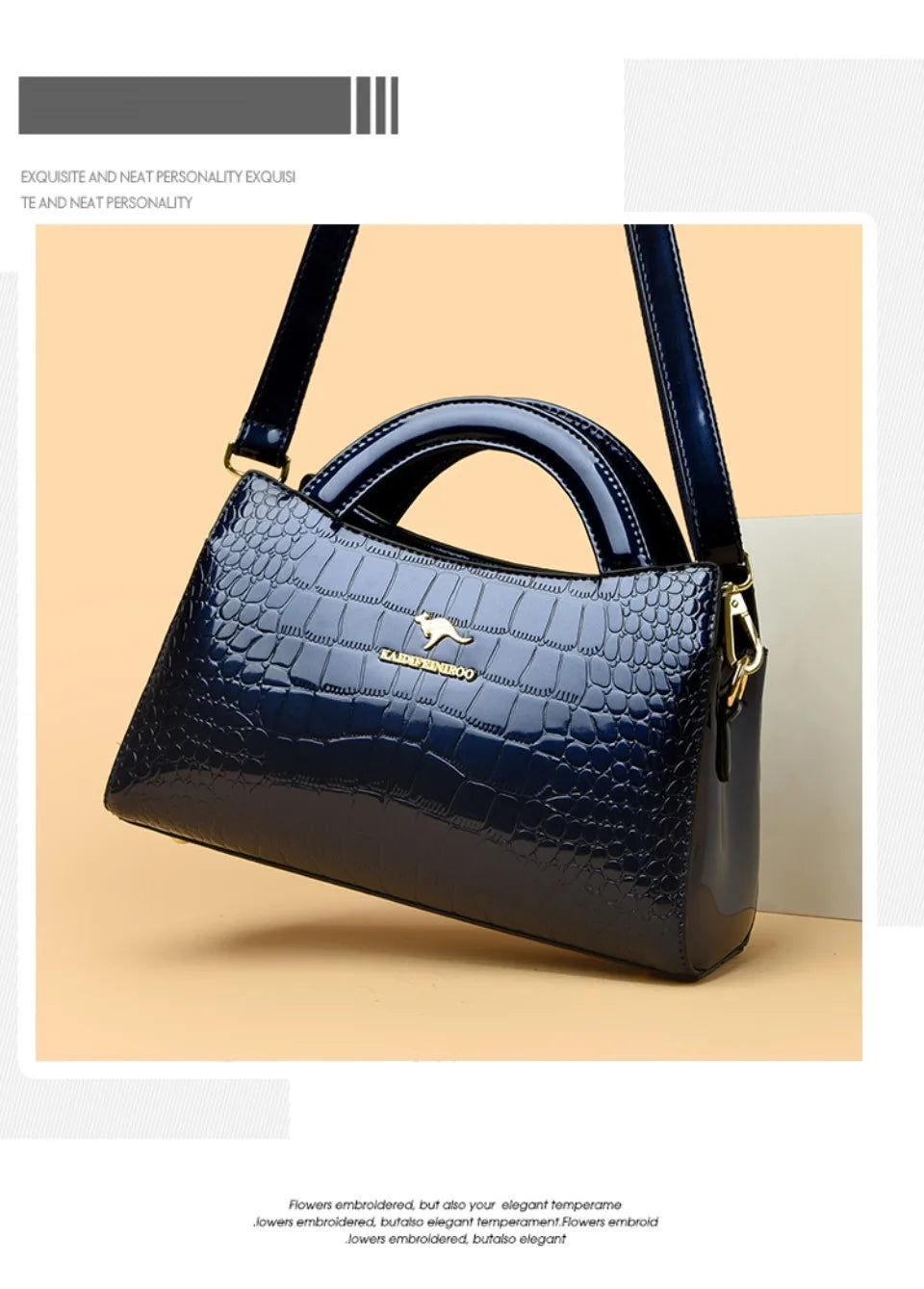 Kangaroo Brand Alligator Pu Leather Shoulder Bag Clutch Hand Bags