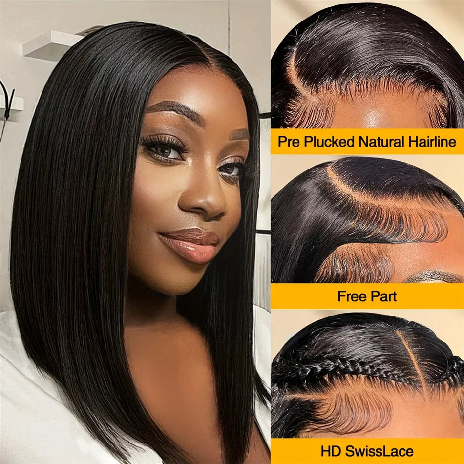 Vietnamese Super Double Drawn Bone Straight 13x4 Frontal Bob Wig with 100% Human Hair Natural Black 210% Density For Black Women