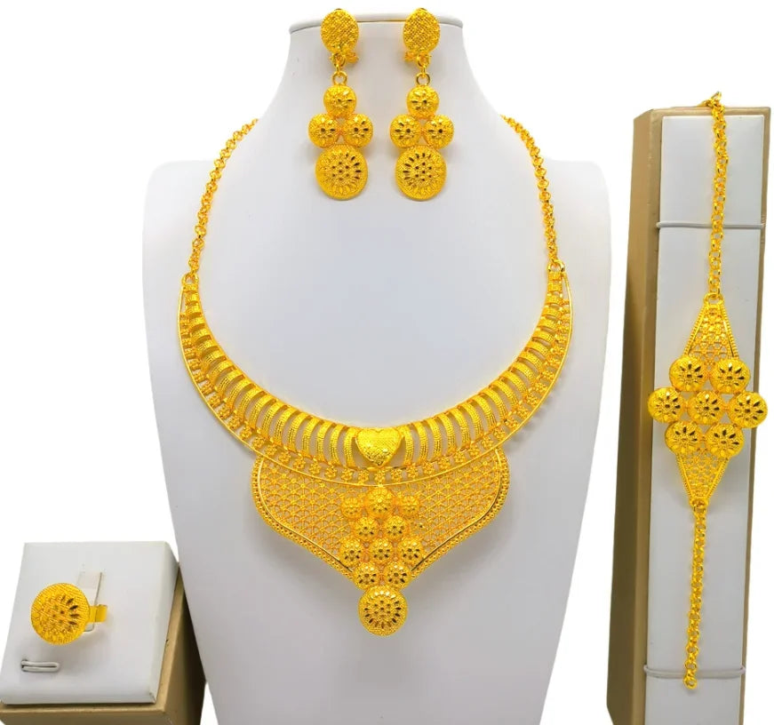 Dubai Necklace Earrings For Women Wedding 24k Gold Plated African Jwellery Bridesmaid Party Gift  Bridal Dubai Jewelry Sets