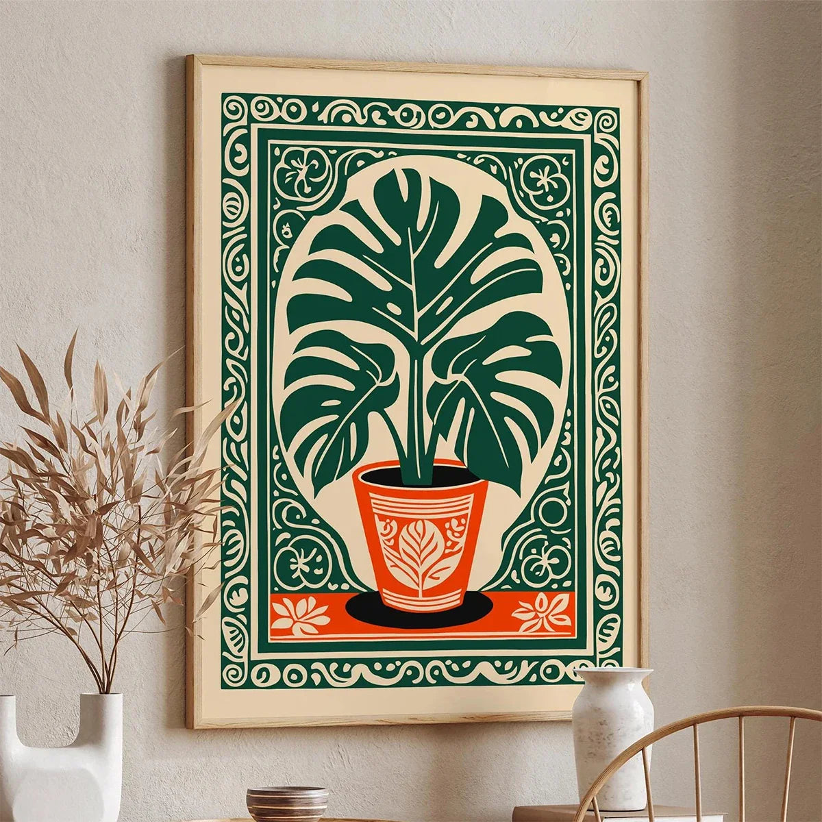 Bohemian Monstera Botanical Art Print – Vintage Tropical Wall Poster