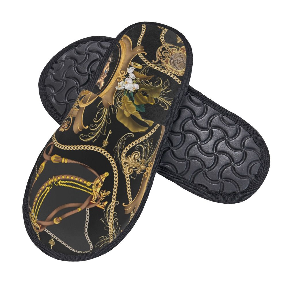Custom Queen Of Absolutely Everything Gold Baroque Soft Memory Foam House Slippers Women Comfy Warm Anti-skid Sole Slipper