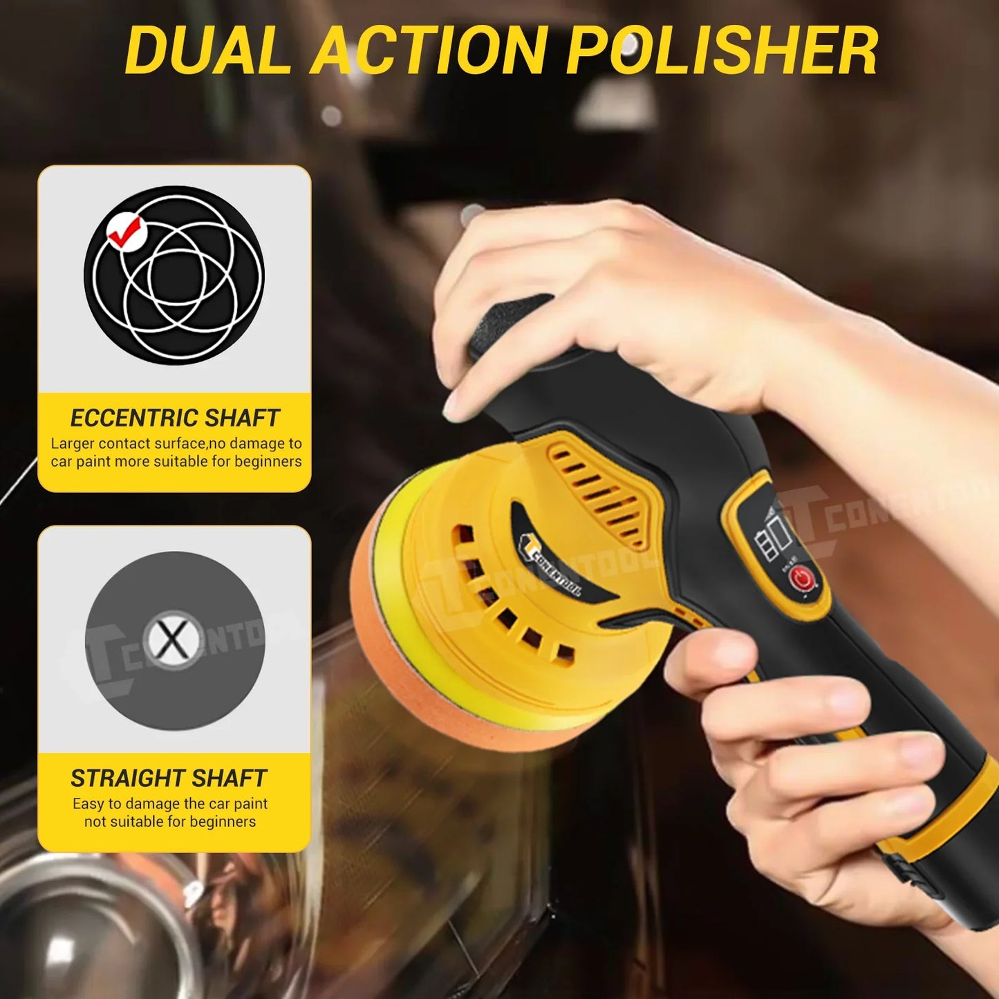 Conentool Cordless 12V Car Polisher Dual Action Wireless Car Polishing Machine Electric Polish Machines Adjustment Power Tools