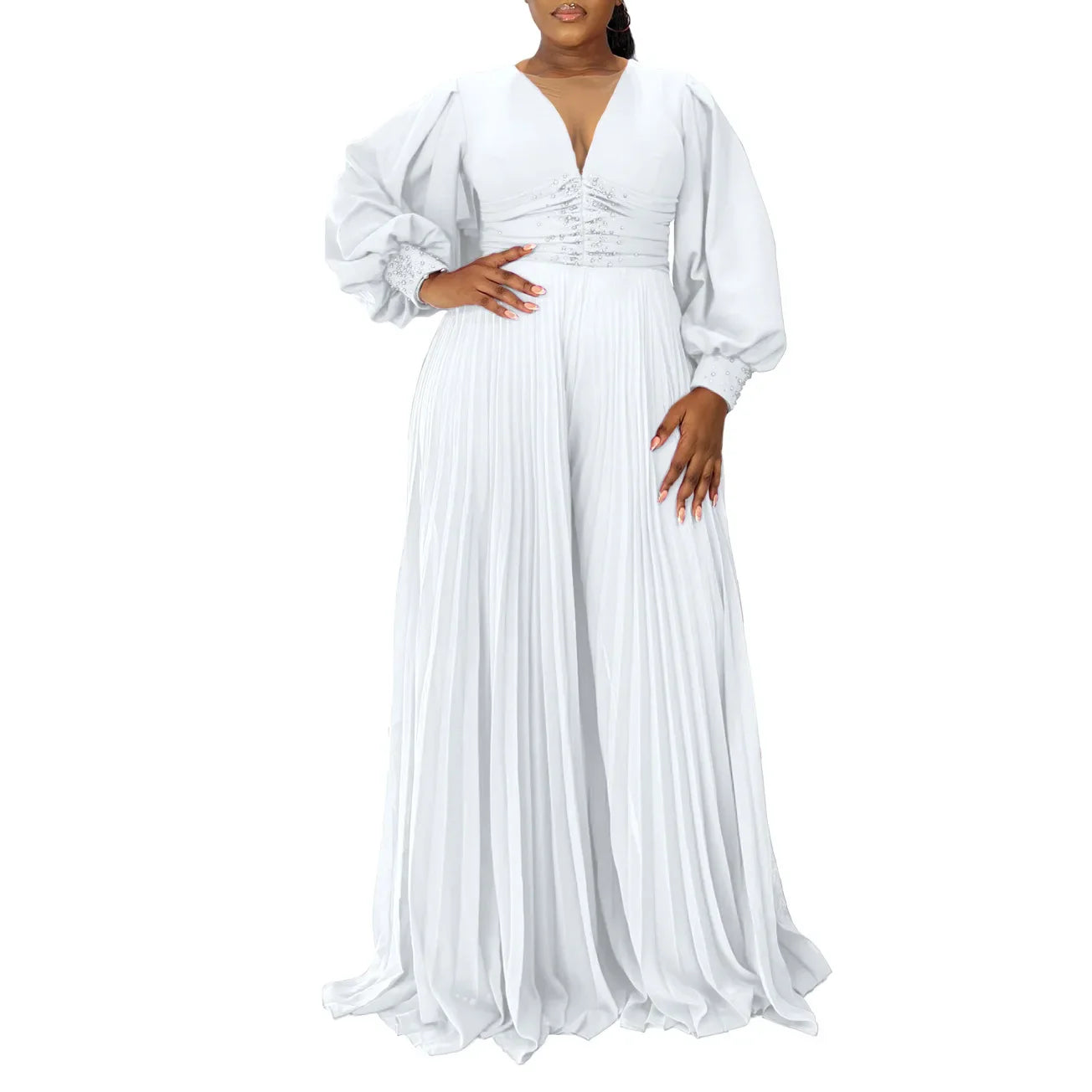Autumn Dashiki African Clothes for Women African Long Sleeve V-neck Polyester Long Jumpsuit Outfits Elegant African Clothing 3XL