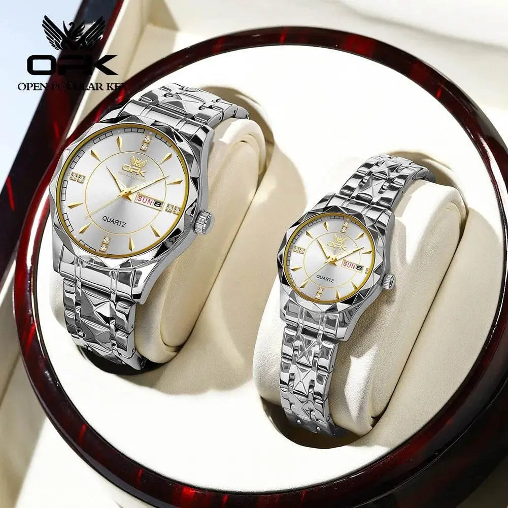 Golden Stainless Steel Couple Watches