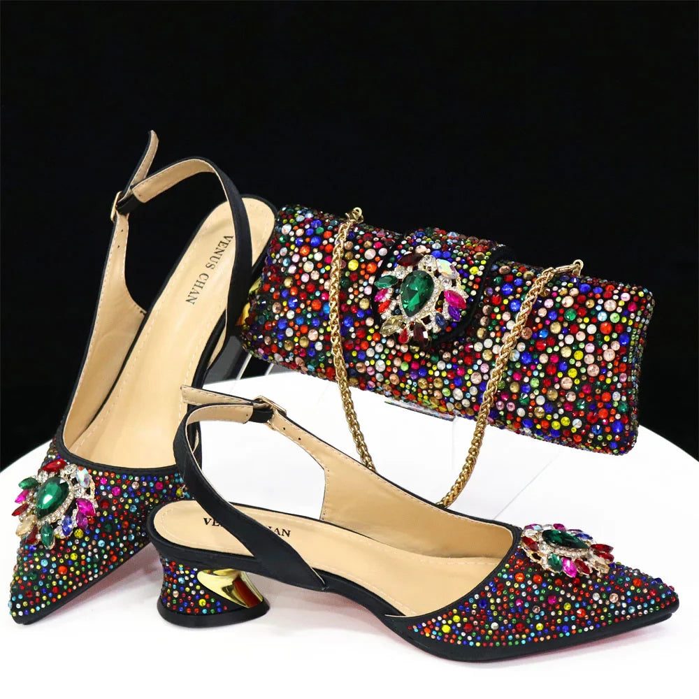 Elegant Women's Low Heels Italian Shoes And Bag Set
