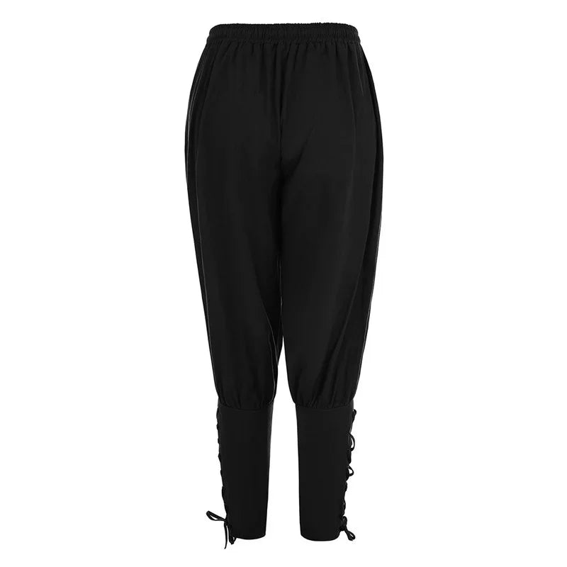 Men's Renaissance Pirate Pants – Medieval Viking Trousers with Lace-Up Cuffs