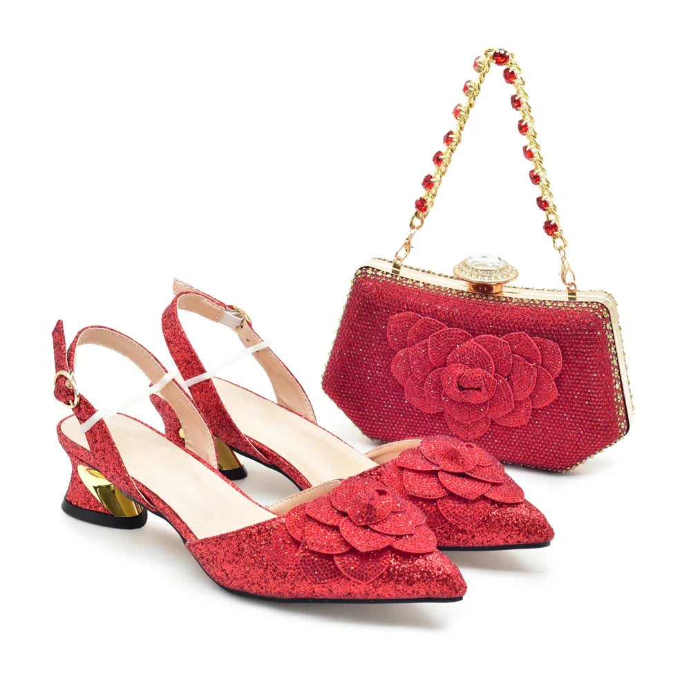 Women's Shoe and Bag Set Latest Luxury Italian Rhinstone Design for Wedding and Party