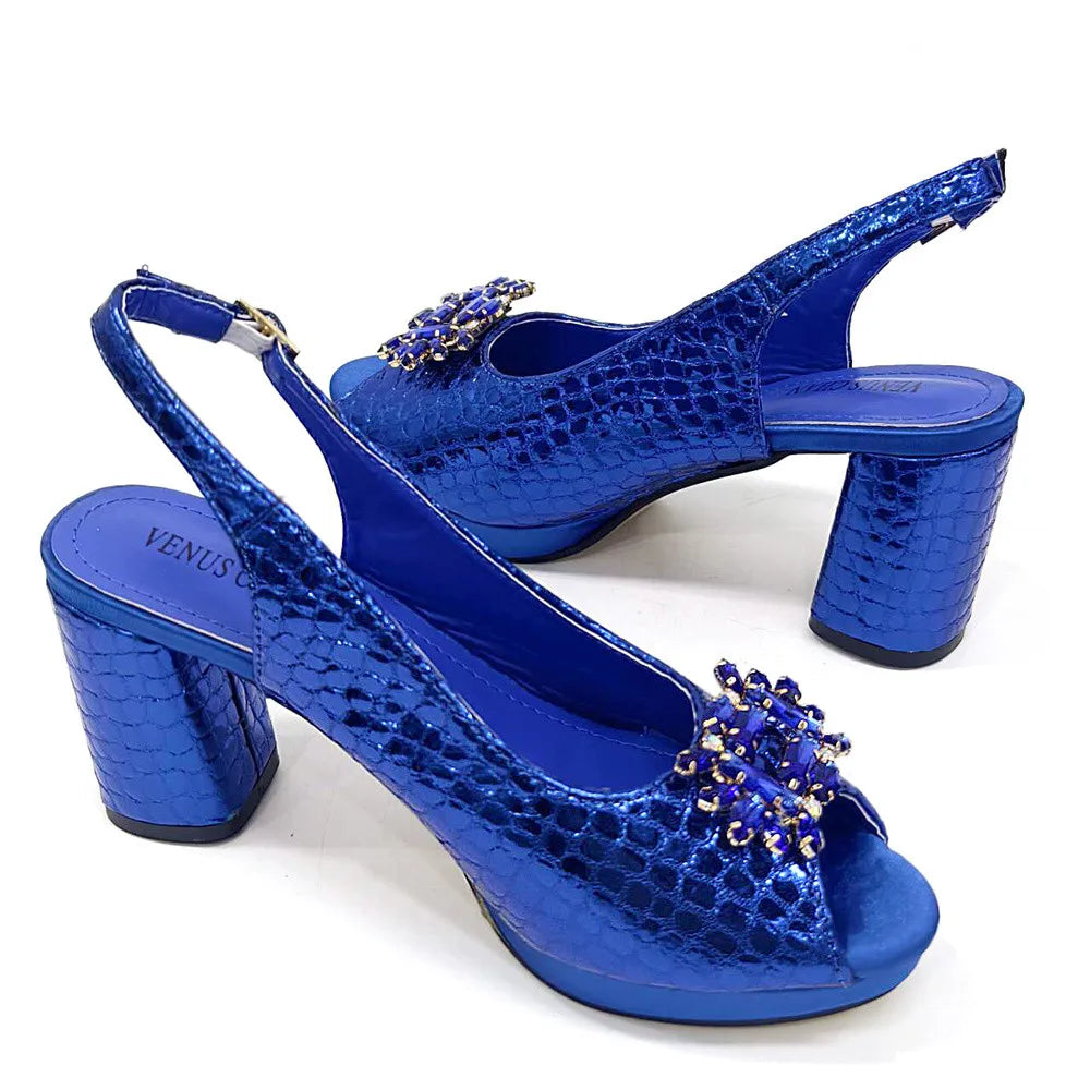 Women's Open Toe Heels Fashionable Rhinestone Decoration Shoe and Bag Set