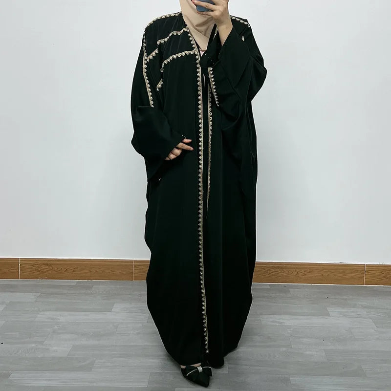 Ramadan Luxury Muslim Fashion Bat Sleeve Moroccan Turkiye Dubai Dress Middle East Arab Dress Sequins Golden Velvet Long Dress