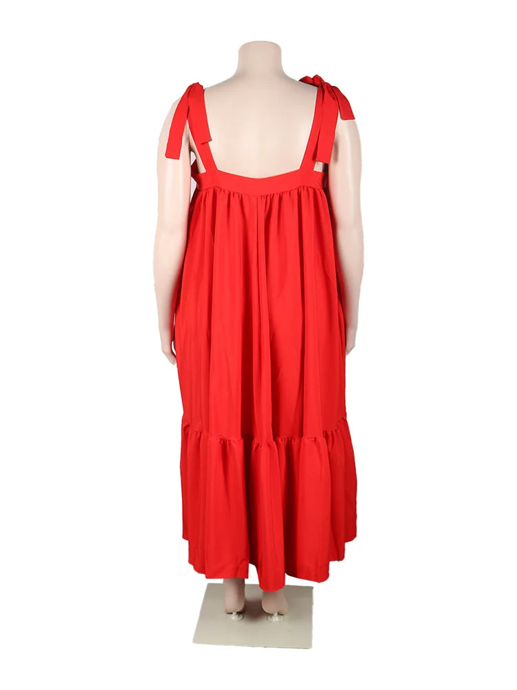 Wmstar Plus Size Dresses for Women New In Summer Clothes Slip Bow Big Hem Solid Elegant Maxi Dress Wholesale Dropshipping 2023