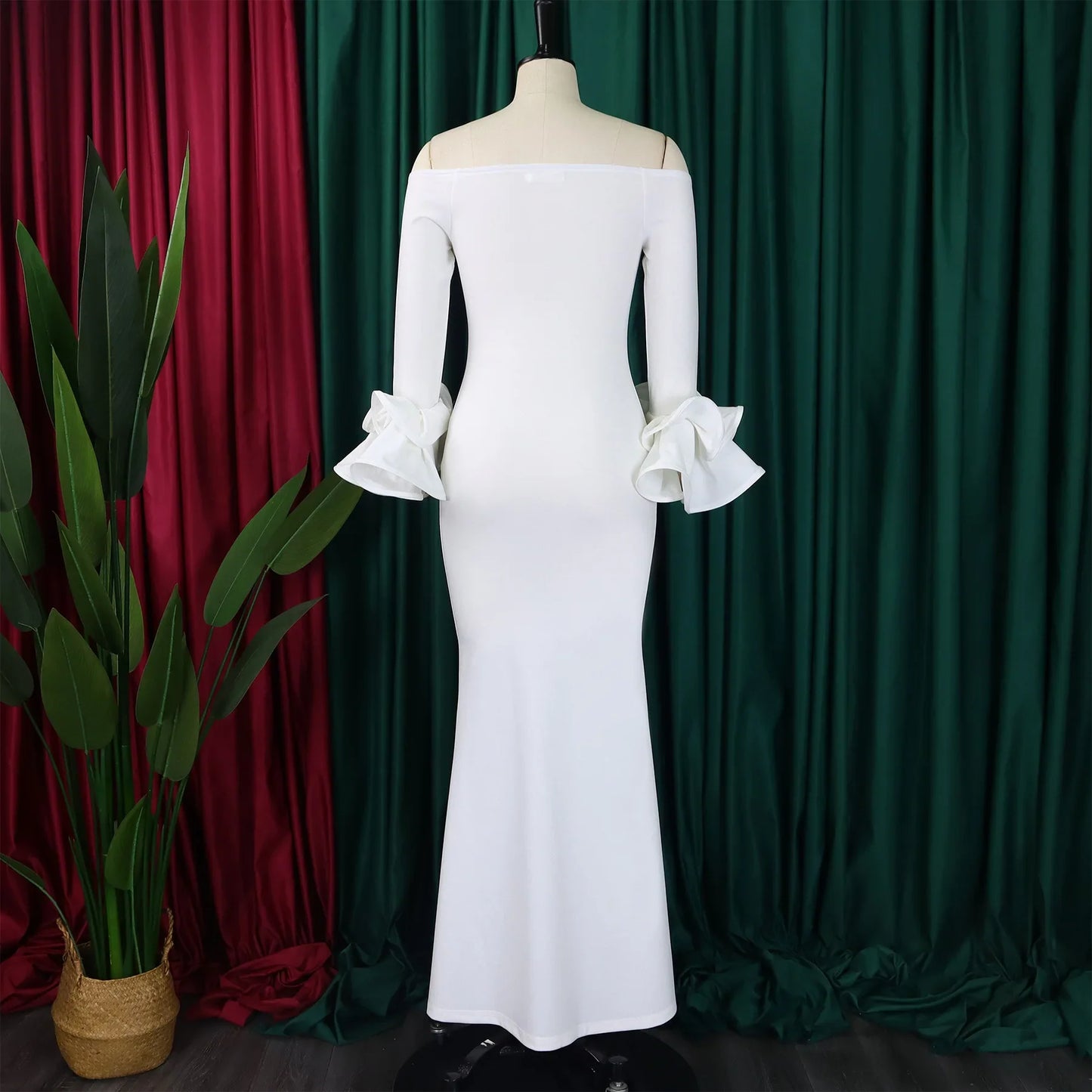 FairyShely Solid 2025 Off Shoulder Plus Size Dress Women Long Sleeve Large Big Bodycon Dresses Lady Party Tight Curvy Dress