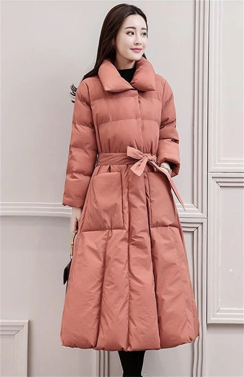 Women's Single Breasted Long Down Winter Jackets