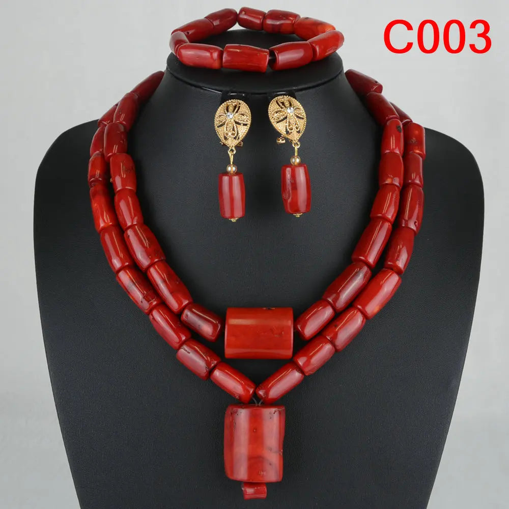 Latest Coral Jewelry Sets Nigerian Dubai Orange Necklace Sets of Beads African Bridal Jewelry Sets