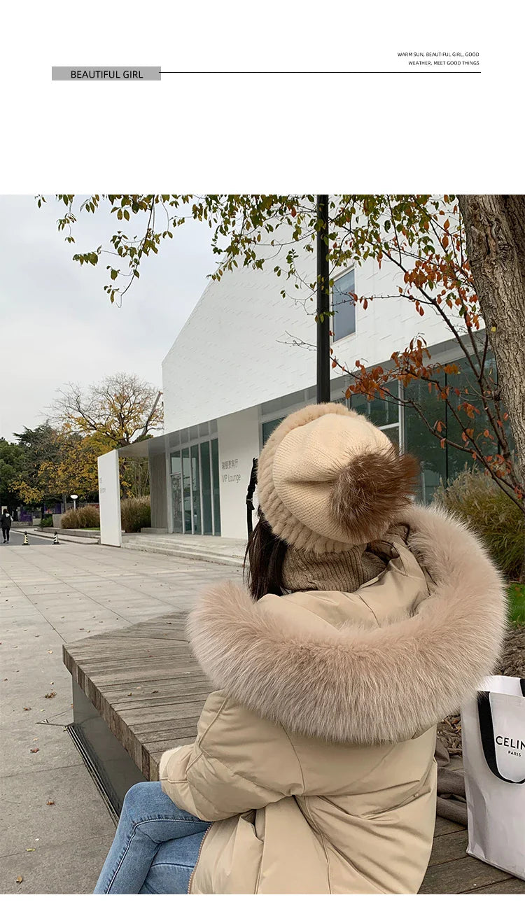 Women's Large Fur Collar Hooded Warm Thick Padded Parka Jacket