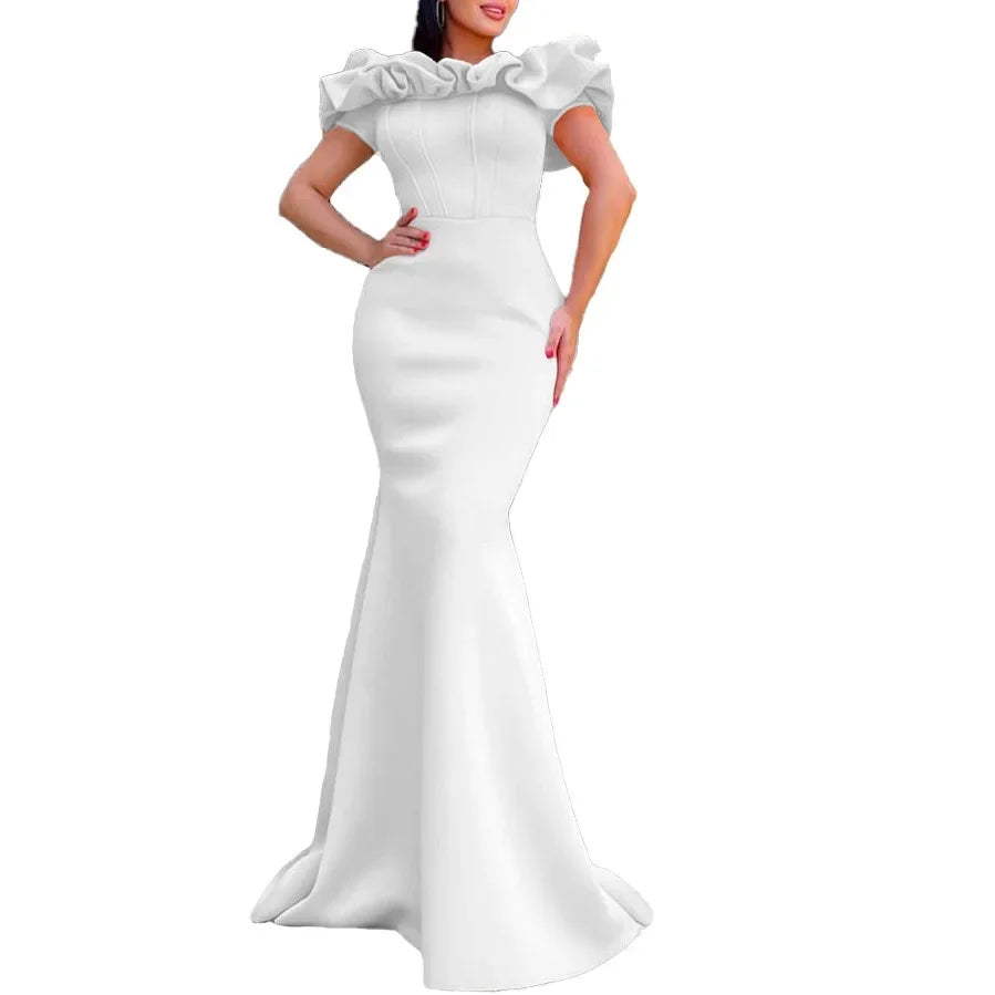 Elegant Long Dresses for Women Off Shoulder Short Sleeve Mermaid Floor Length