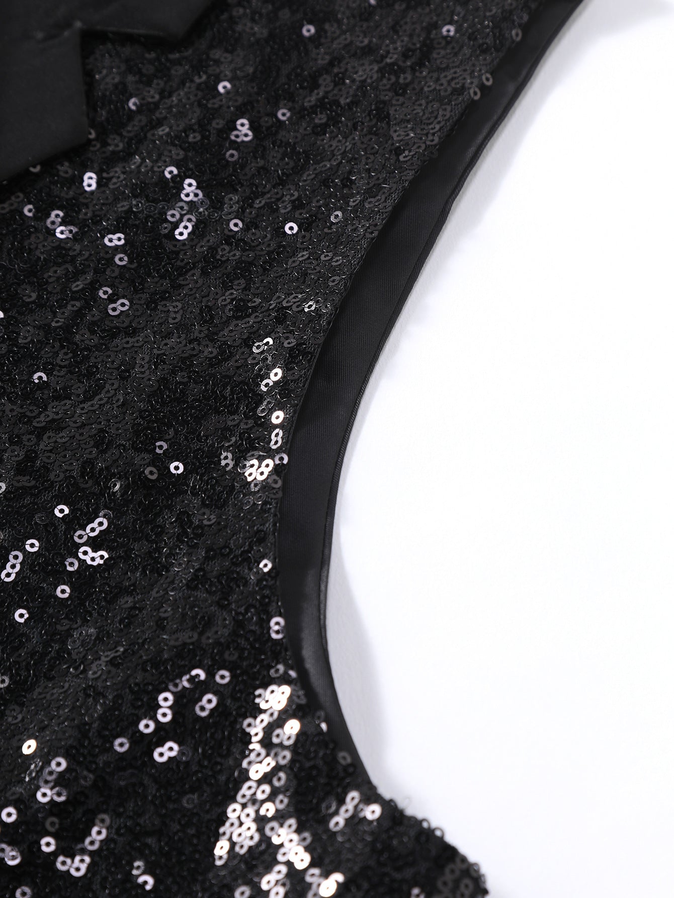 Men’s Black Sequin Waistcoat – Formal Party Vest with Satin Lapel for Wedding, Prom, Stage, Show