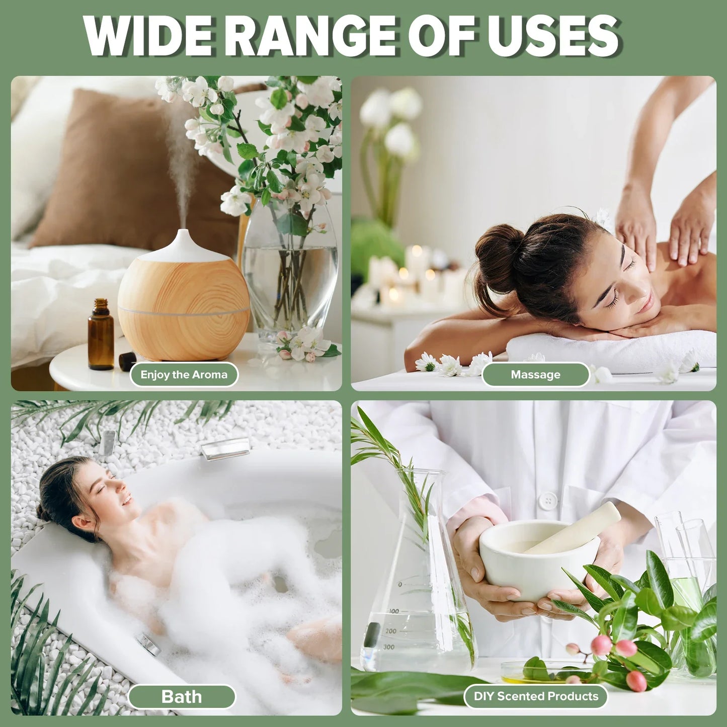 9pcs 10ml Diffuser Aroma Oil Pure Natural Essential Oils Gift Set Kit Rose Lavender Jasmine Eucalyptus Vanilla Mint Ylang Ylang