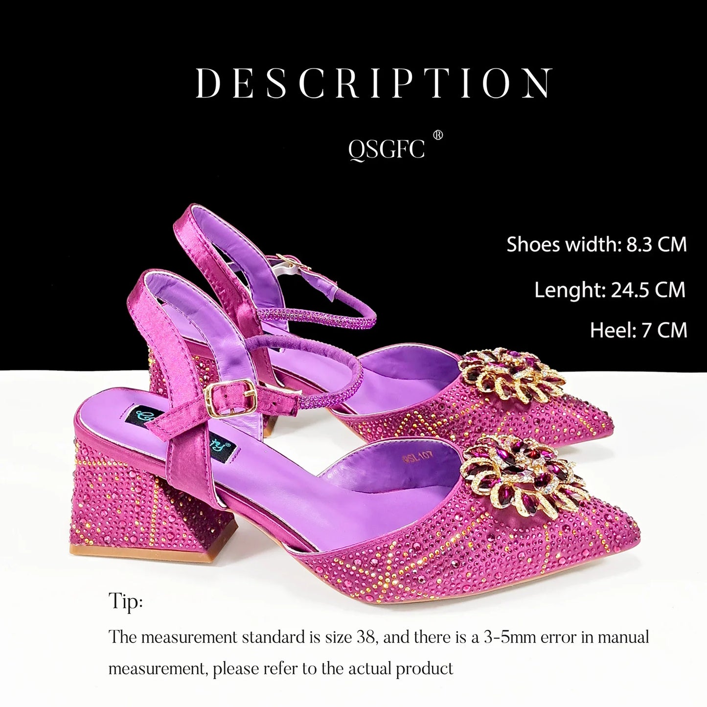QSGFC High-end Women's Shoes with Diamond Oval Stand Bag Popular in Nigeria Women's High Heels for Special Day