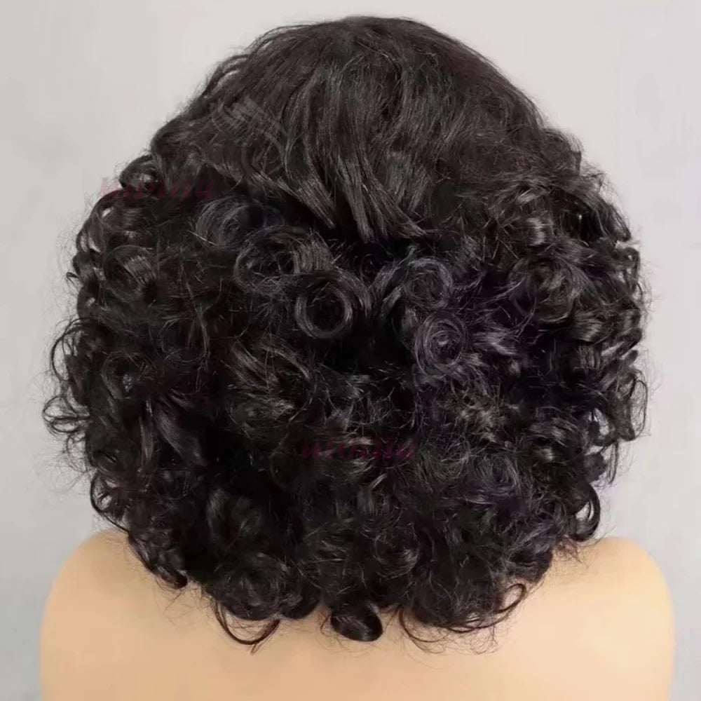 99J burgundy Fumi Curly Bob Wig Bouncy Pixie Cut Wig Highlight Full Machine Egg Curls Curly Human Hair Wigs for Women With Bangs