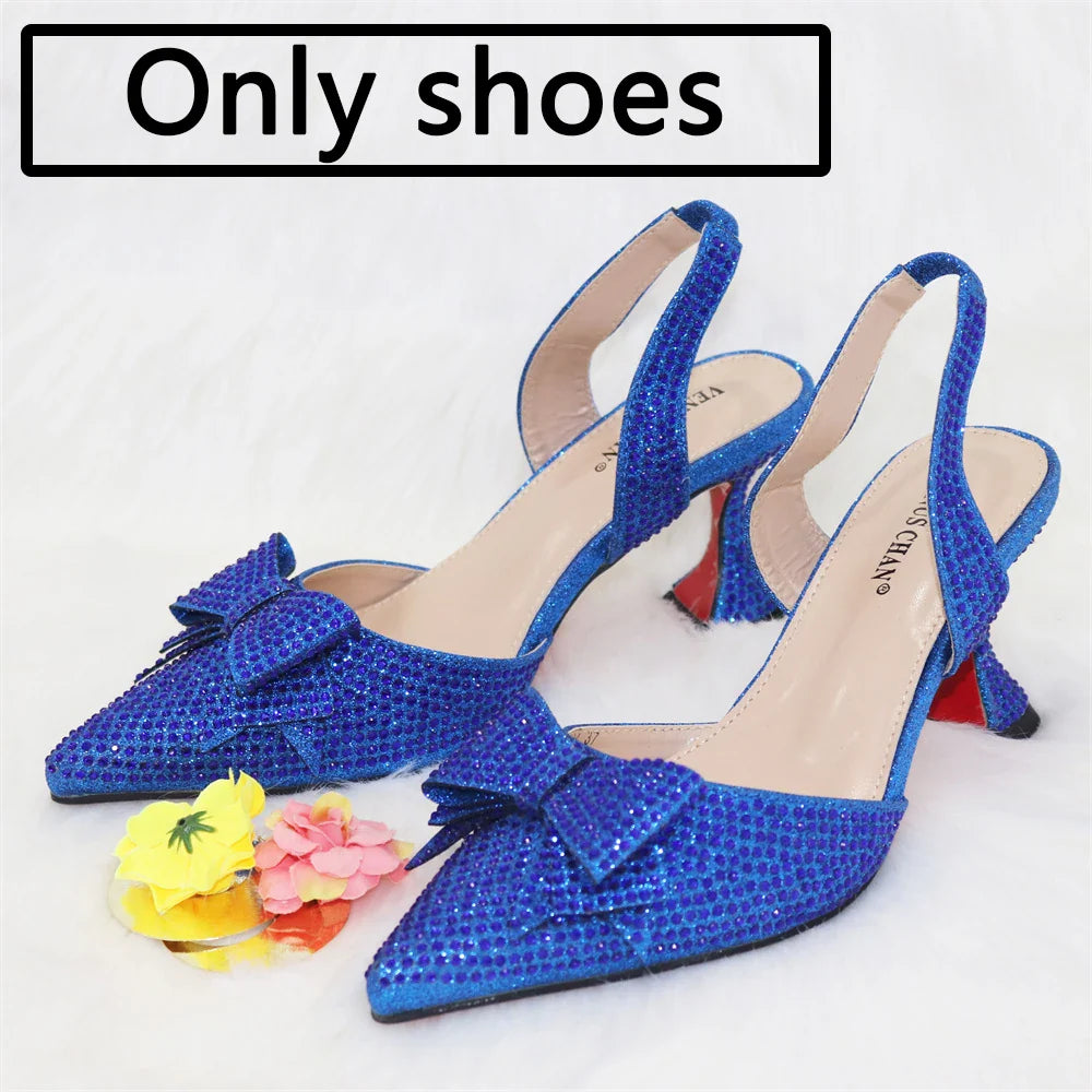 Women's Elegant Embellished Shoes and Bag Set Pointed Toe Pumps for Wedding Party