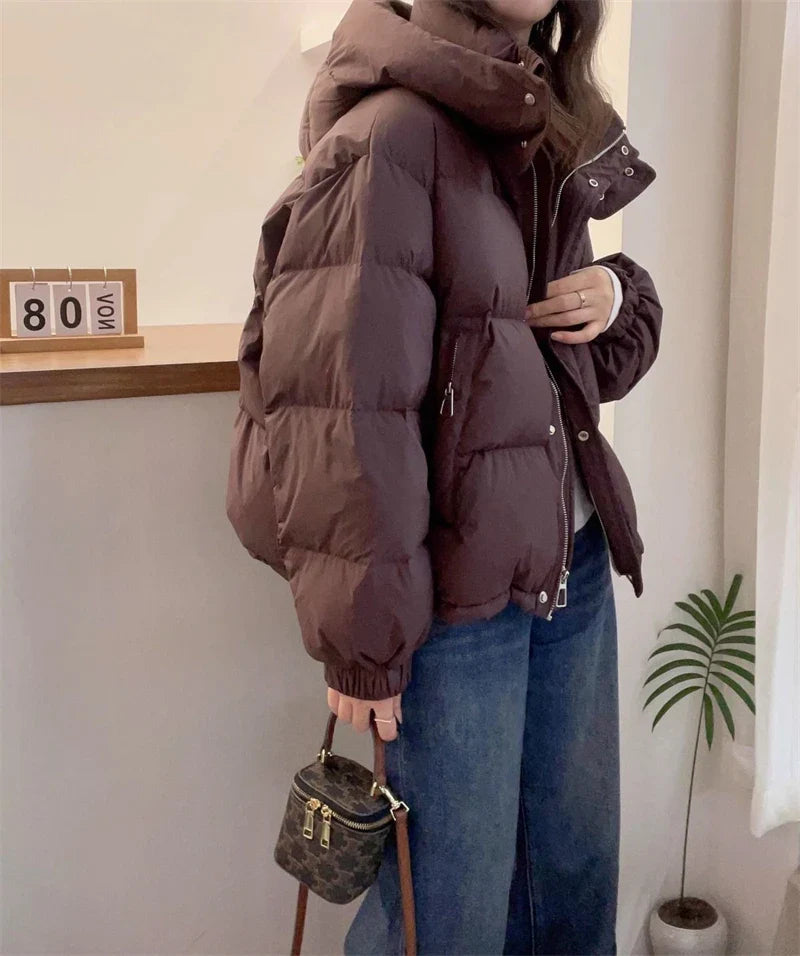 2024 New Winter Jacket Women Puffer Warm Parkas Female Long Sleeve Casual Cotton Padded Jacket Hooded Snow Wear Coat Outwear