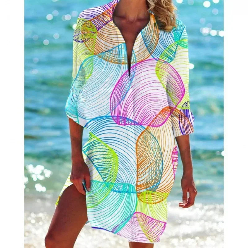 2.Boho Style Summer Cover-Up – Women's Tropical Print Beach Blouse Selection