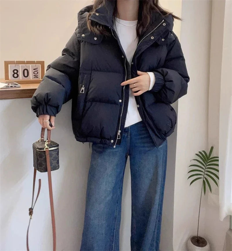 2024 New Winter Jacket Women Puffer Warm Parkas Female Long Sleeve Casual Cotton Padded Jacket Hooded Snow Wear Coat Outwear