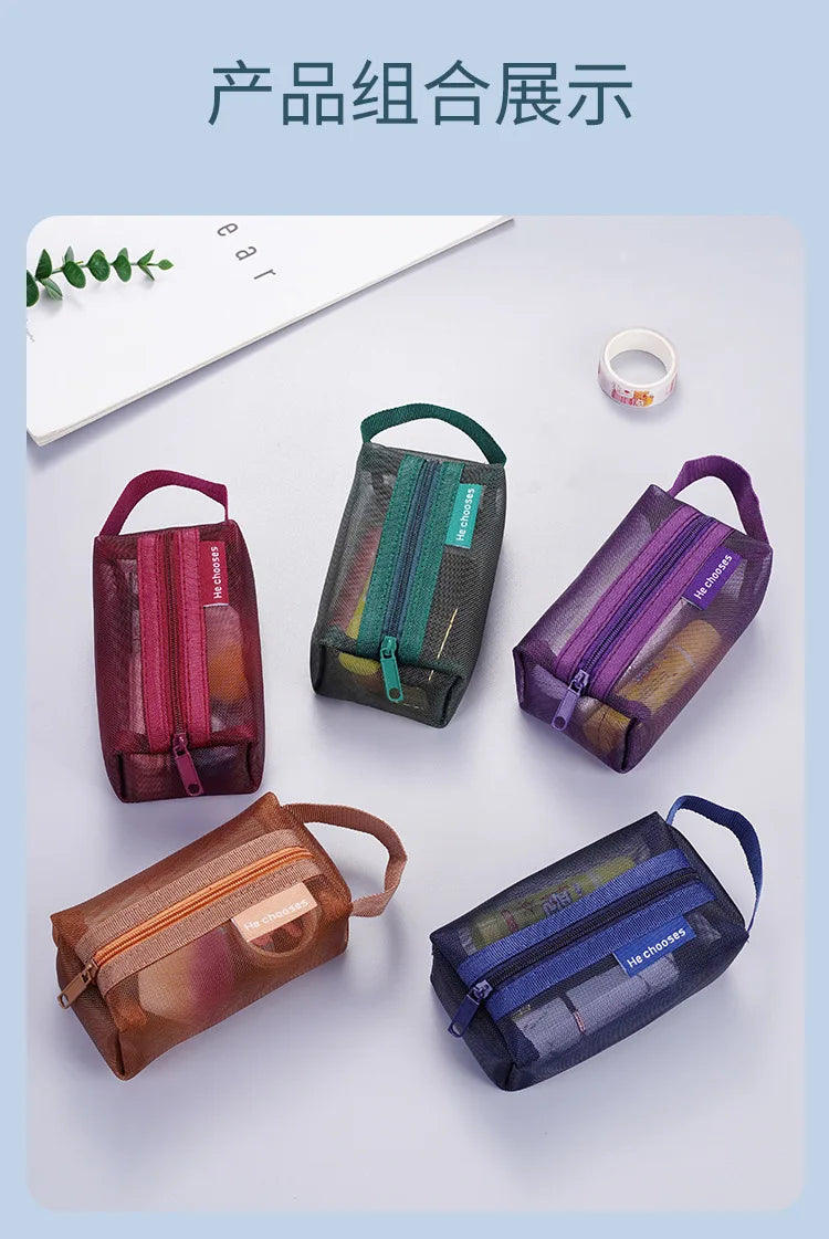 Dark Series Vintage Three-dimensional Square Nylon Mesh Coin Purse Pouch Large Capacity Key Lipstick Earphone Organizer Card Bag
