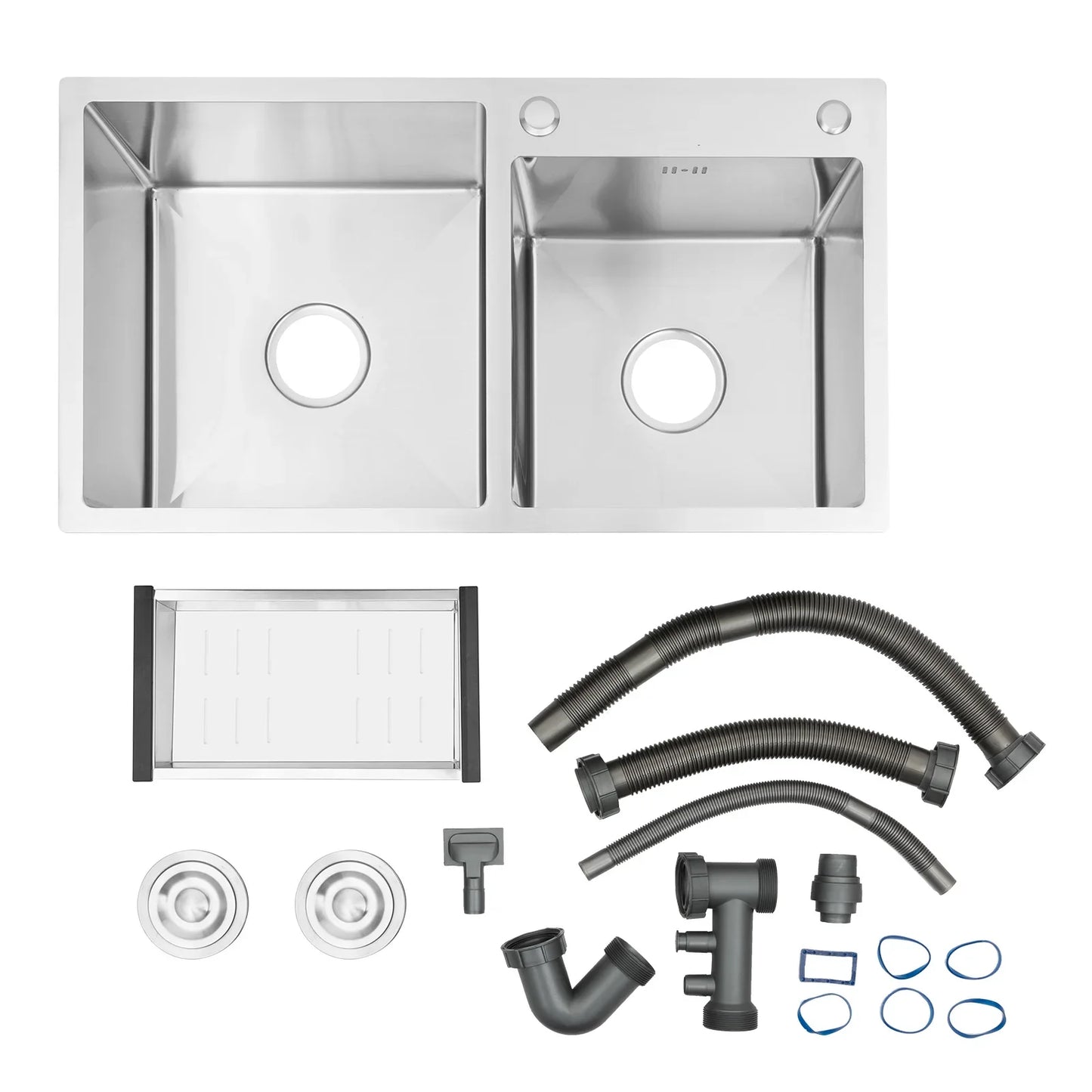 Kitchen Sink Stainless Steel Double Bowl Anti Corrosion Soundproof with Draining Basket and Sewer