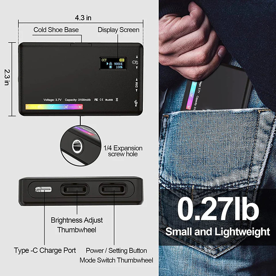 LED RGB Camera Light Full Color Output Video Light