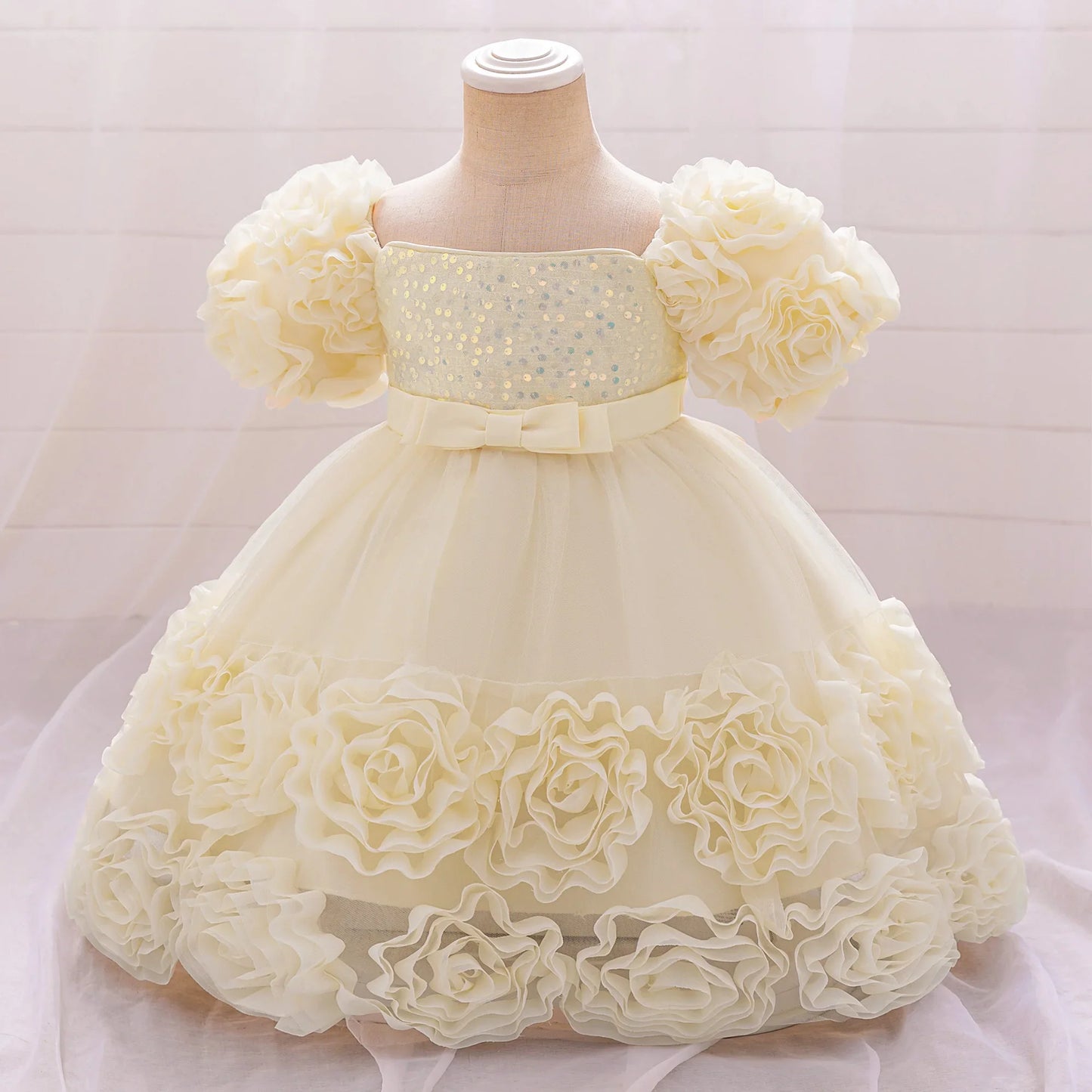 Girls 3D Flower Party Princess Dress for Baby Christmas Gown 1-10 Yrs Birthday Bow Tulle Bridemaid Dresses Wedding Kids Clothing