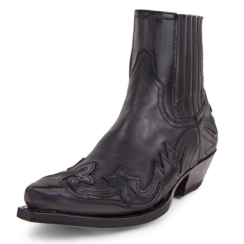 Unisex Pu Leather Boots Western Cowboy Boots Embroidery Design Pointed Shoes Ankle Boots