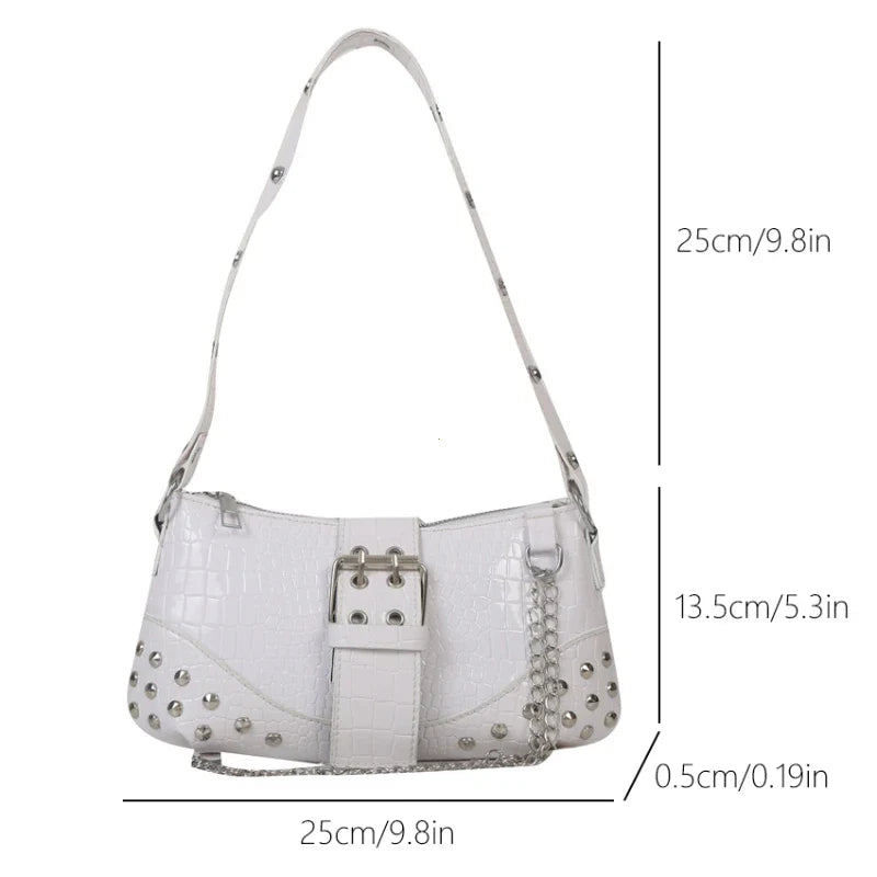 Women Fashion Shoulder Bag Gothic Ladies Bag Cool Style Trendy Rock Girls Handbag Y2K Rivet Chain for Travel Vacation Daily
