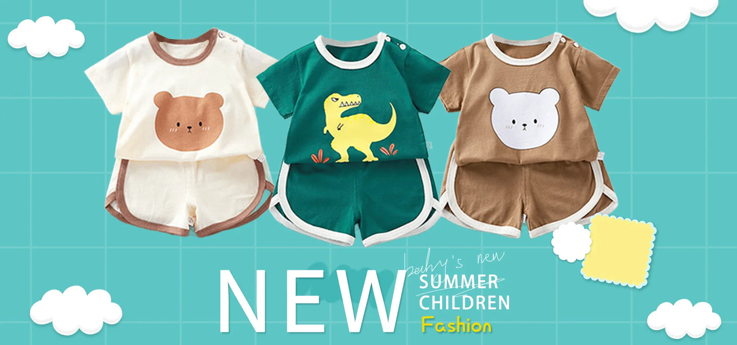 Korean version of childrens pajamas set silk satin long sleeve top+trousers two -piece male baby girl cartoon solid color set