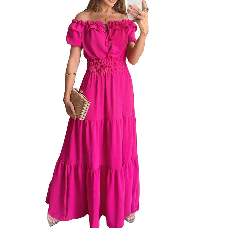 Summer Boho Red Dress Fashion Short Sleeve Beach Long Dress Casual Loose Elegant Holiday Party Dresses For Women Robe Femme 2023