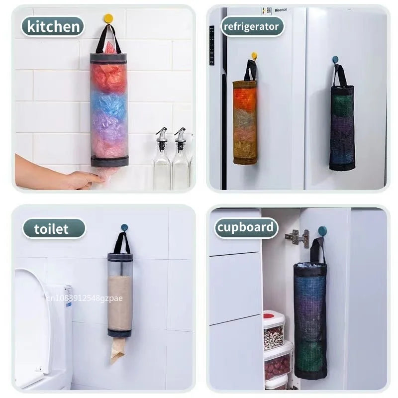 Hanging Plastic Bag Dispenser, Wall-Mounted Kitchen Storage Organizer