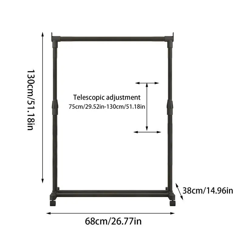 Telescopic Clothes Rack On Wheels Heavy-Duty Floor-Standing Movable Clothes Drying Rack For Clothing Store Bedroom