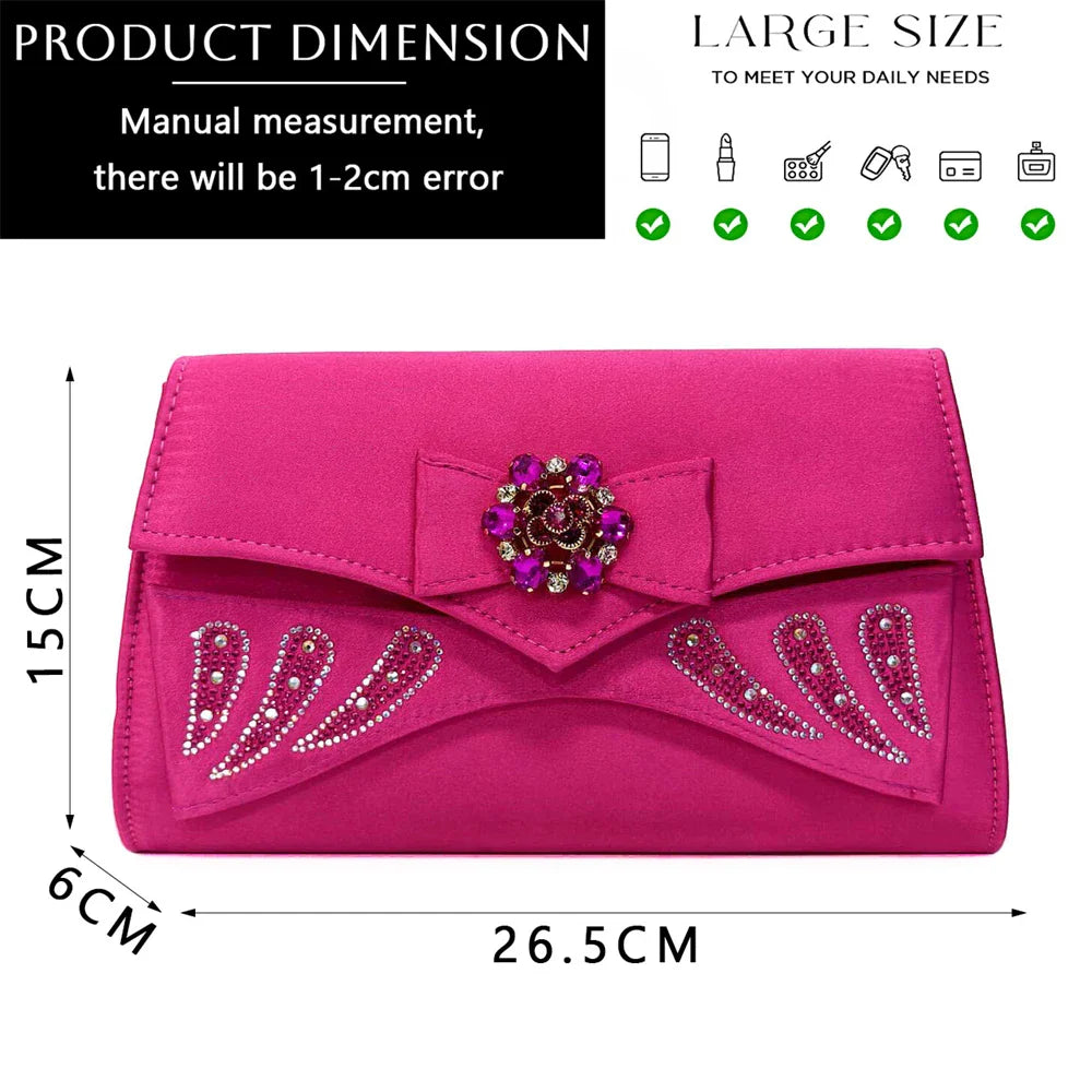 Venus Chan-Italian Shoes and Bags Matching Set for Women Bow Rhinestones Peep Toe High Heels Purple Color Nigerian Party 2024