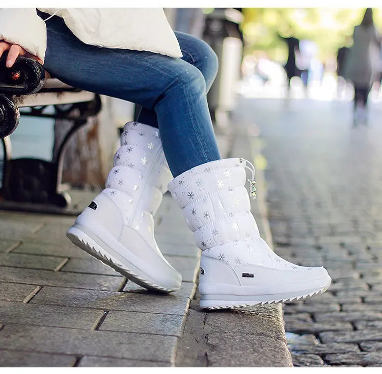 Winter women's Warm Plush Mid-calf Waterproof Snow Boot