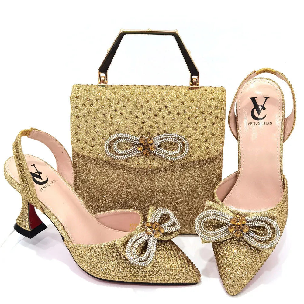 Women's High Heel Pointed Toe Sandals Party And Wedding Shoes and Bags Set