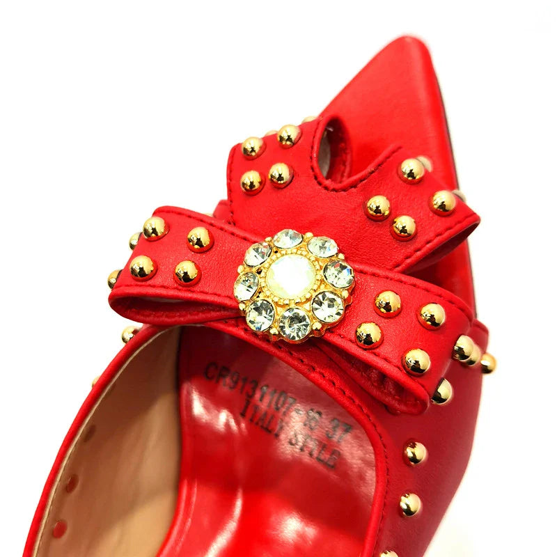 2022 Rivet Style  Women Shoes and Bag to Match in Color matching High Quality Nigerian Design Matching Shoes and Bag