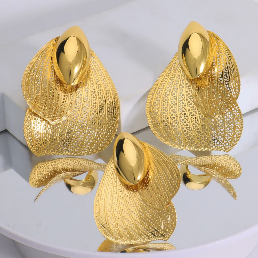 2025 New Style Design Ring and Earrings 2Pcs Set For Women Girl Exaggerated Pretty Jewelry Set For Party Wedding Gift
