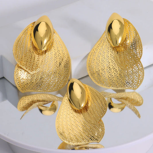 2025 New Style Design Ring and Earrings 2Pcs Set For Women Girl Exaggerated Pretty Jewelry Set For Party Wedding Gift